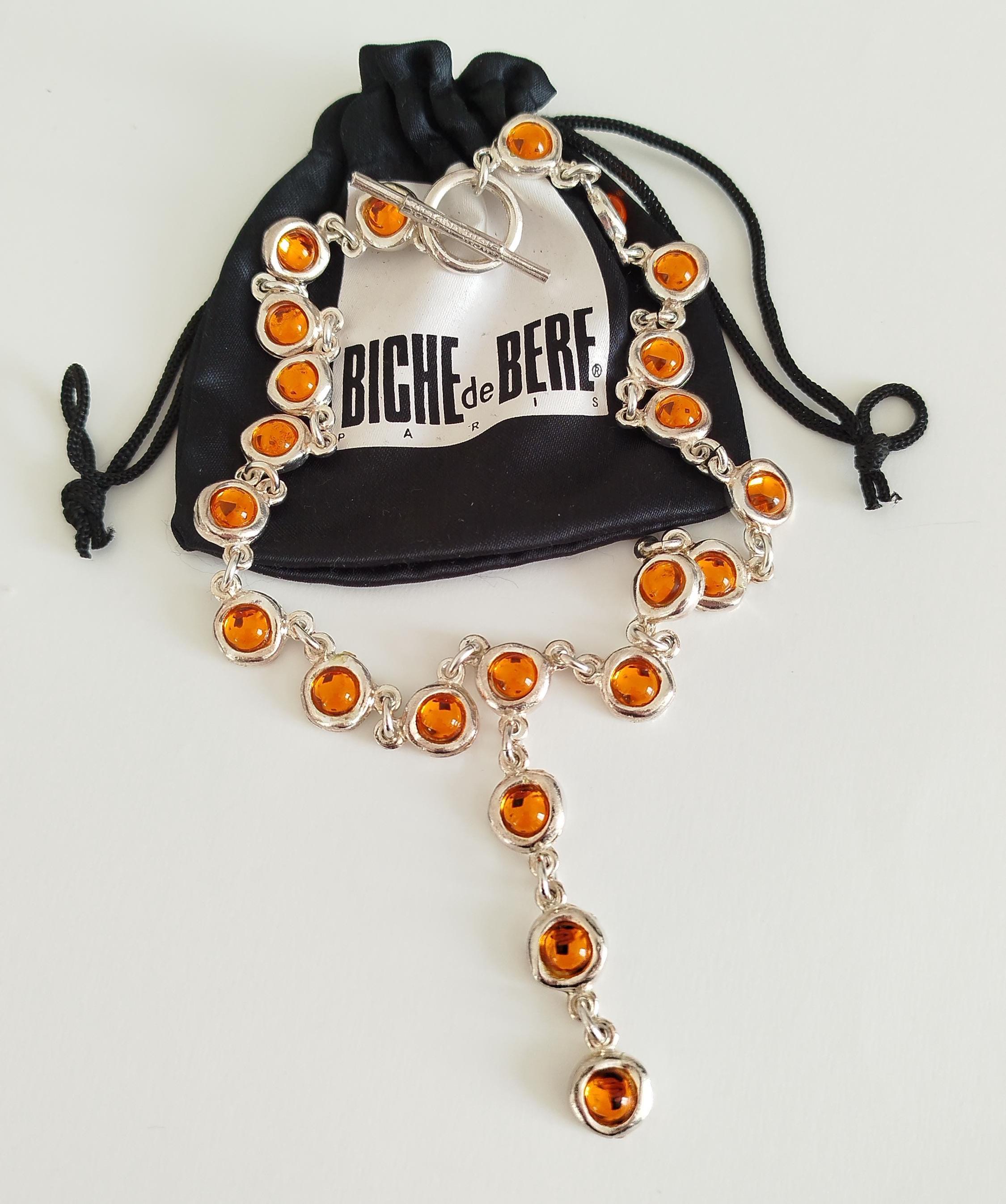 Collier Vintage Biche De Bere - Métal Et 14 Cabochons - Argenté - Occasion
