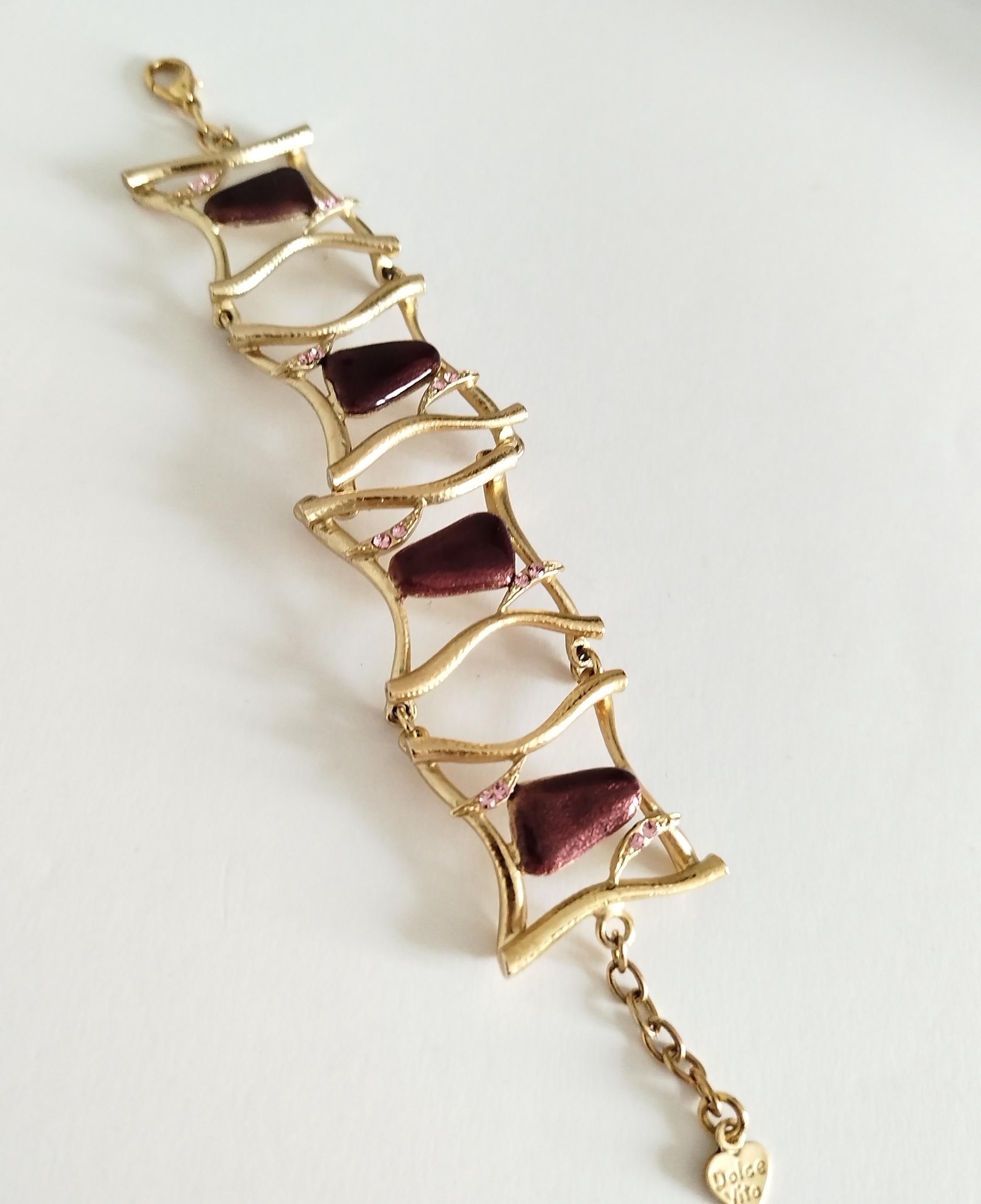 Bracelet Créateur Vintage Dolce Vita émaillé - Doré Et Framboise