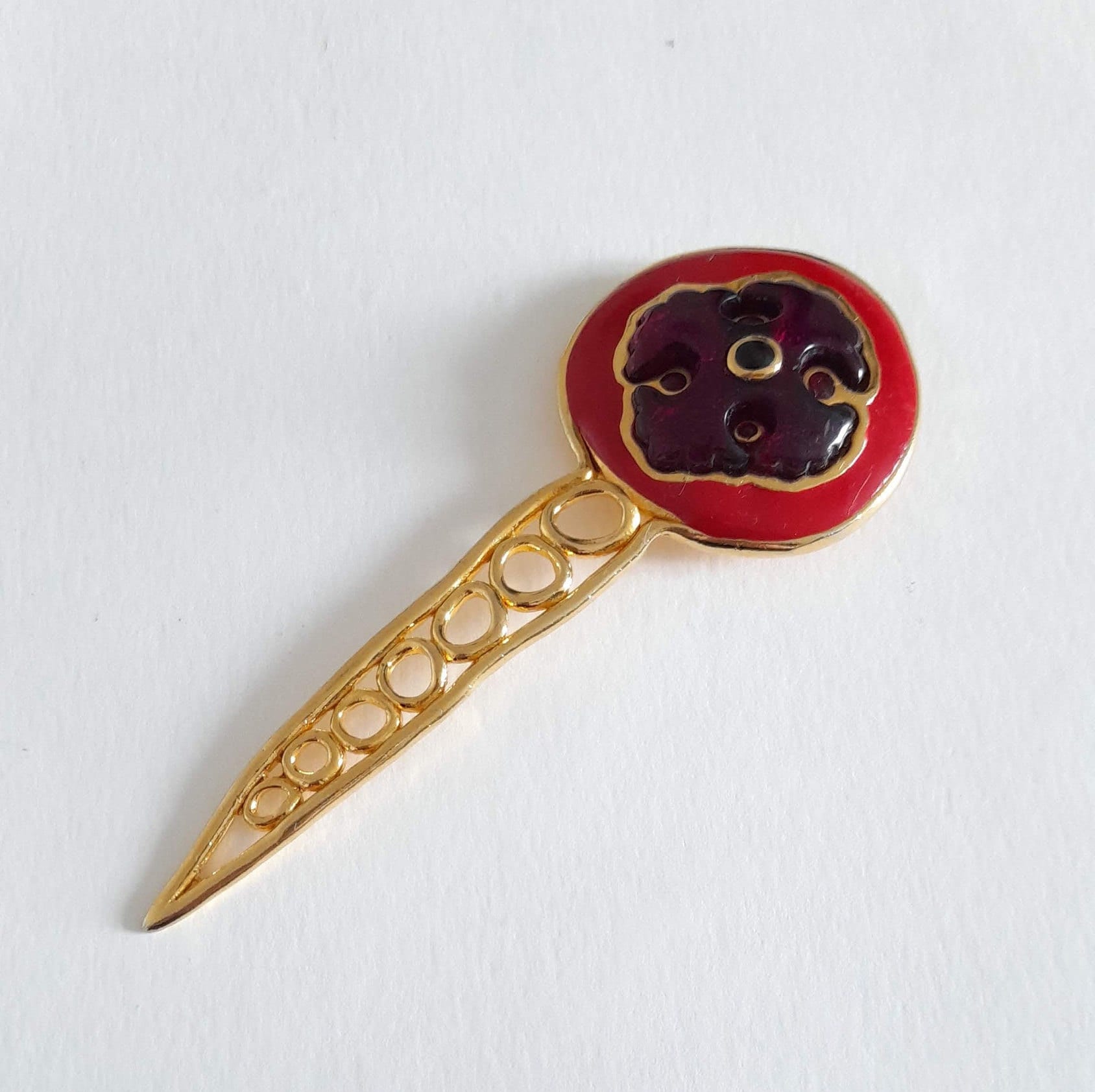 Grande Broche Vintage Résine Noire Et Marron - Années 80/90, Alliage