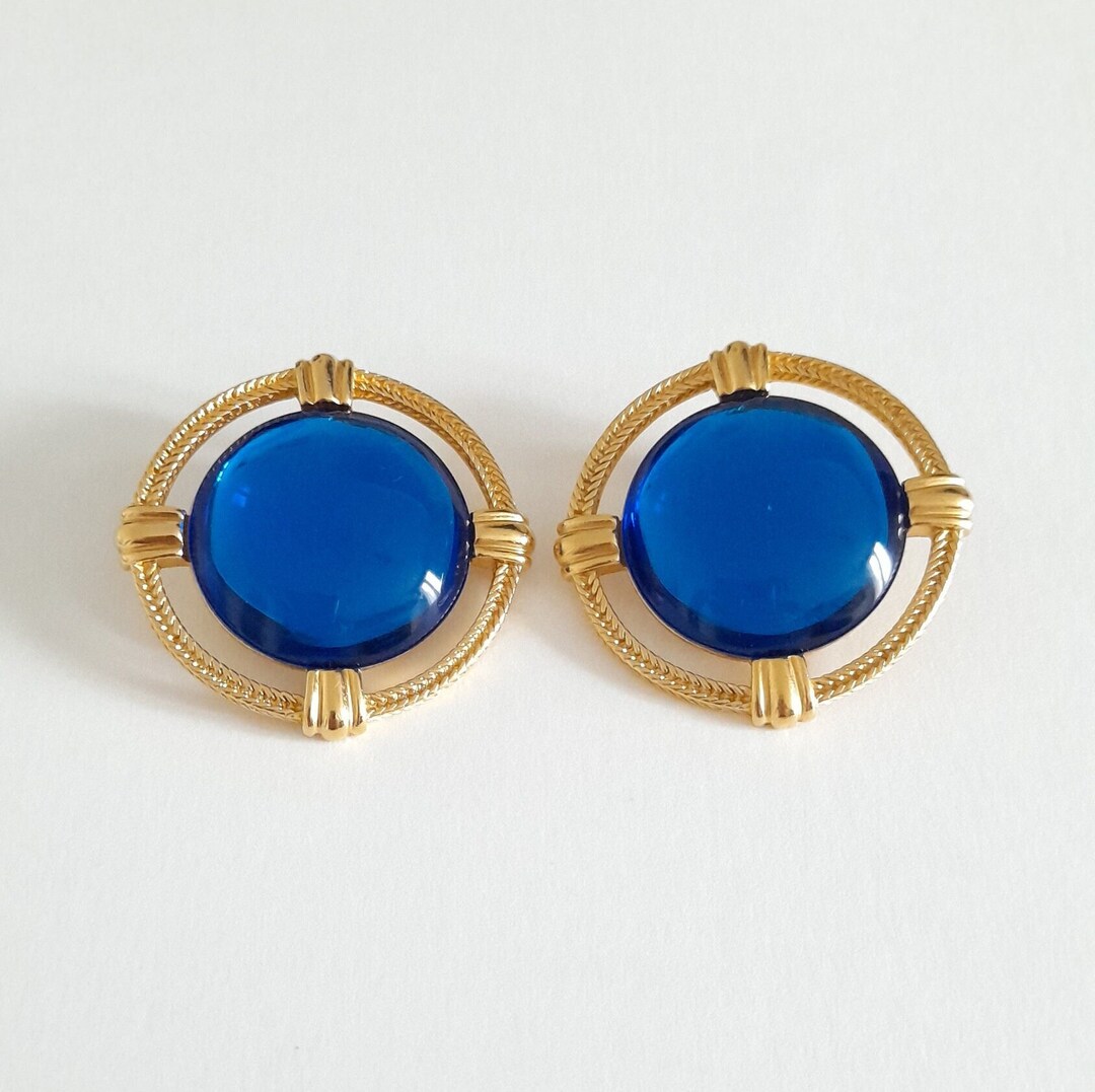 Trifari Large Vintage Earrings With Lucite Cabochons Etsy