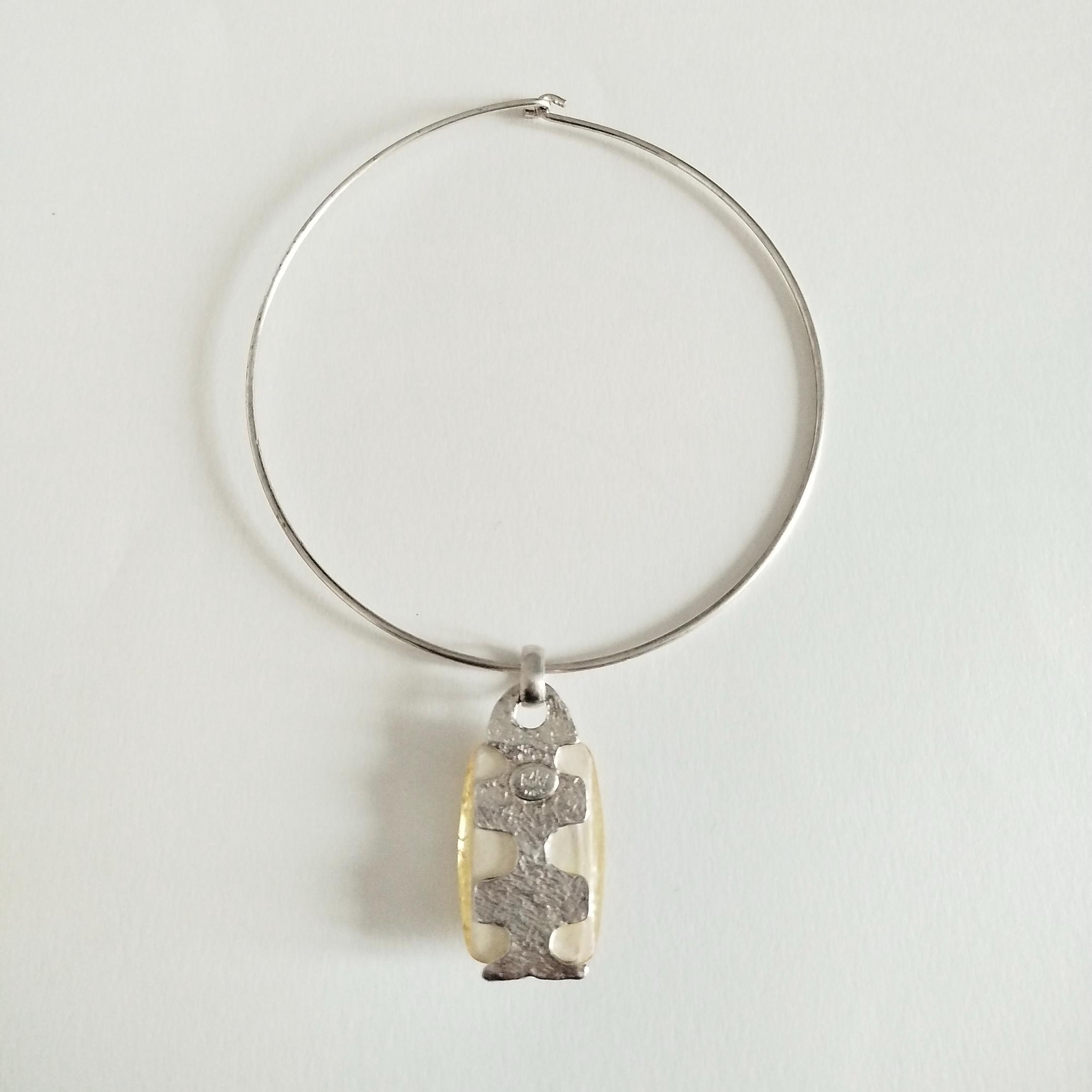 Collier Pendentif Vintage Assai Paris - Forme Lune Argenté - Bijou D'Artiste Symboliste - Occasion Bon État