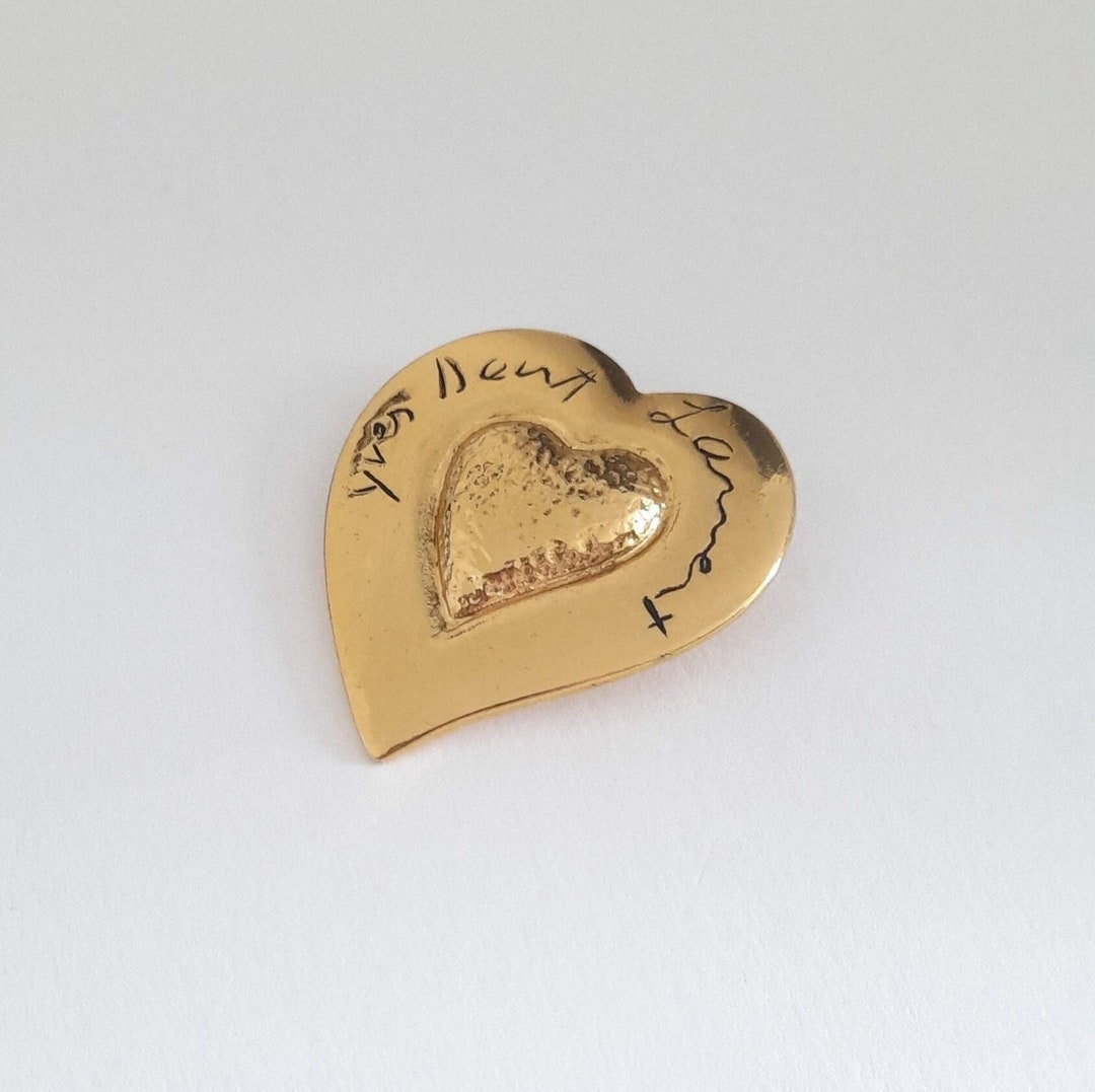Broche Vintage Signée Marie Claire Paris - Cœur En Laiton Doré - Occasion