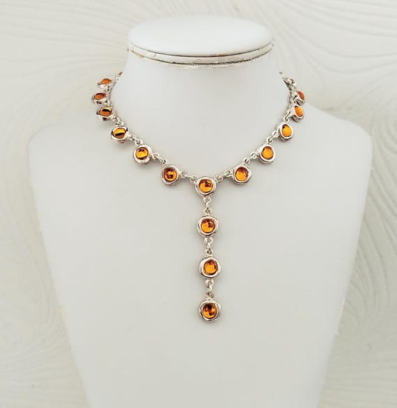 Collier Vintage BICHE DE BERE En Métal Argenté Et 14 Cabochons - Occasion