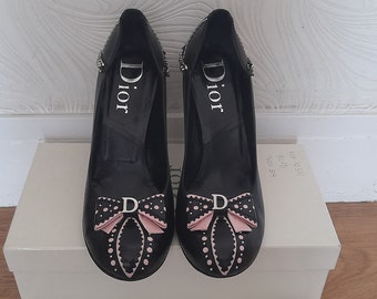 Dior ヴィンテージ　リボン付きミュール 黒ハイピンヒール Dior ヴィンテージ リボン付きミュール 黒ハイピンヒール