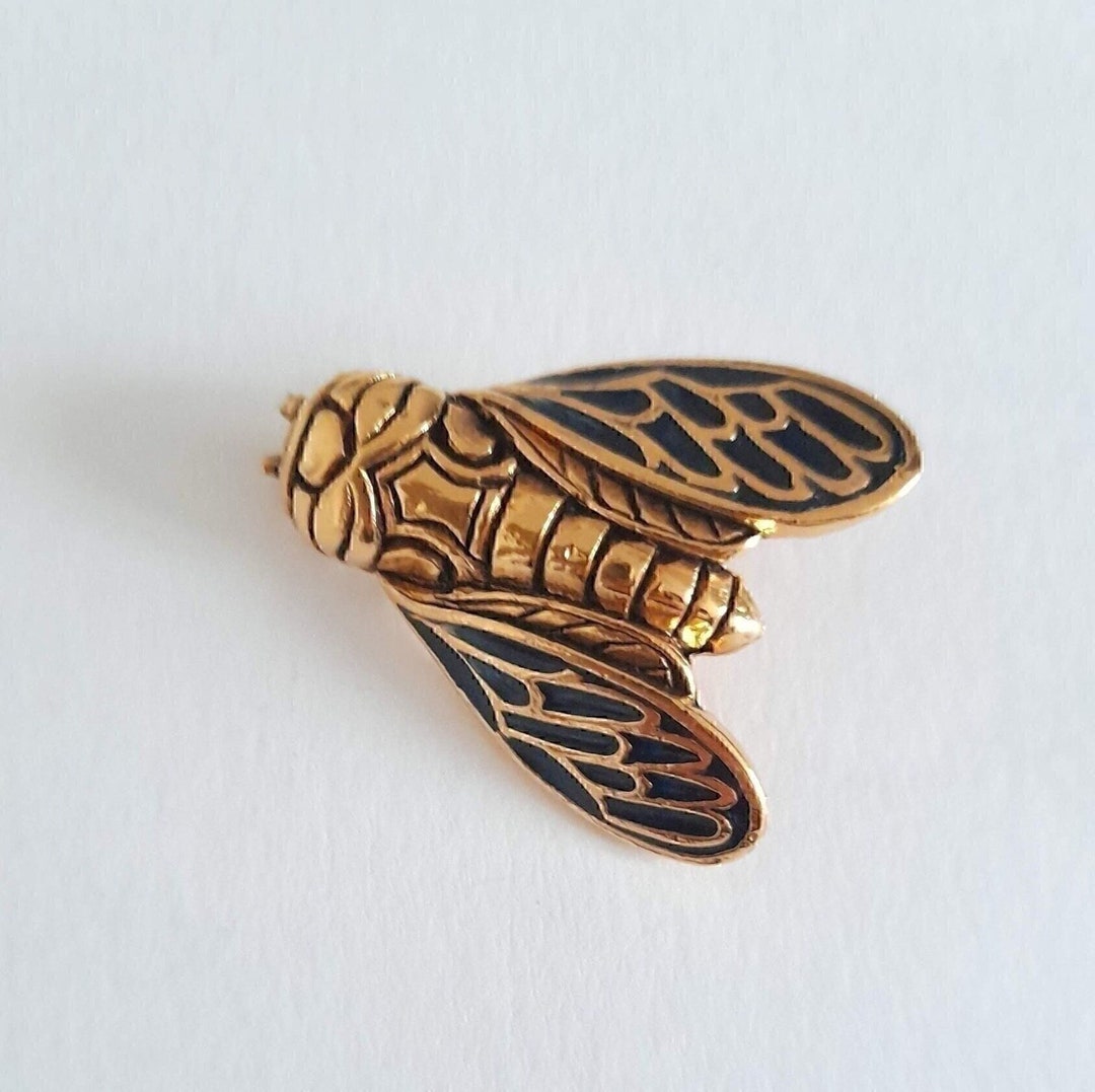 Broche Cigale Ajourée Signée René Gouin - Métal Doré Vintage Occasion Très Bon état