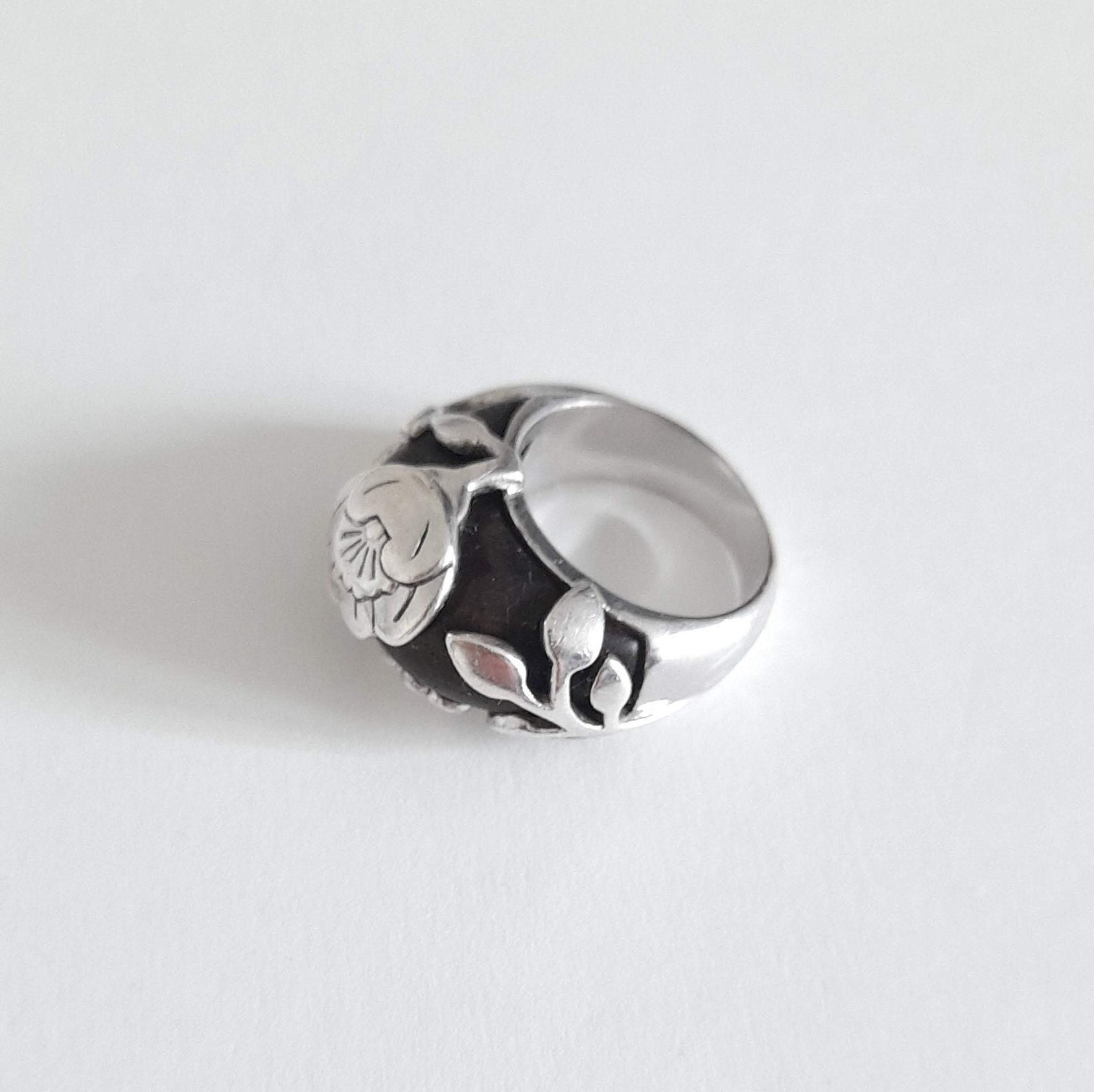 Kenzo Bague vintage en argent sterling 925 et ébène, cadeau pour