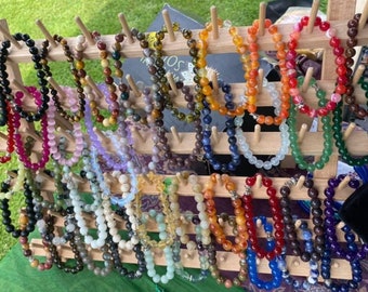 A sampling of semi precious stone bracelets, earrings, wire wraps, and necklaces. I make to order and will add individual items soon.