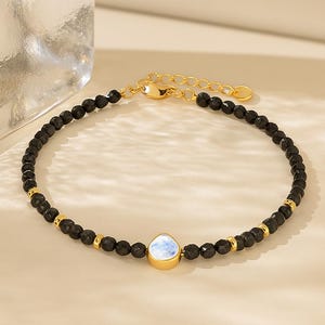 Faceted Black Obsidian Bracelet: Minimalist Gemstone Protection
