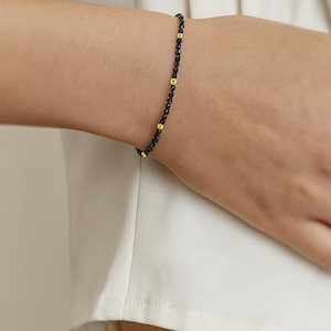 Faceted Black Obsidian Bracelet: Minimalist Gemstone Protection