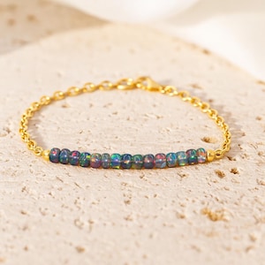 AAA Opal Beads Bracelet / Birthstone Bracelet / Black opal beaded bracelet, Chain wire wrap bracelet,  14K Gold filled,Sterling silver