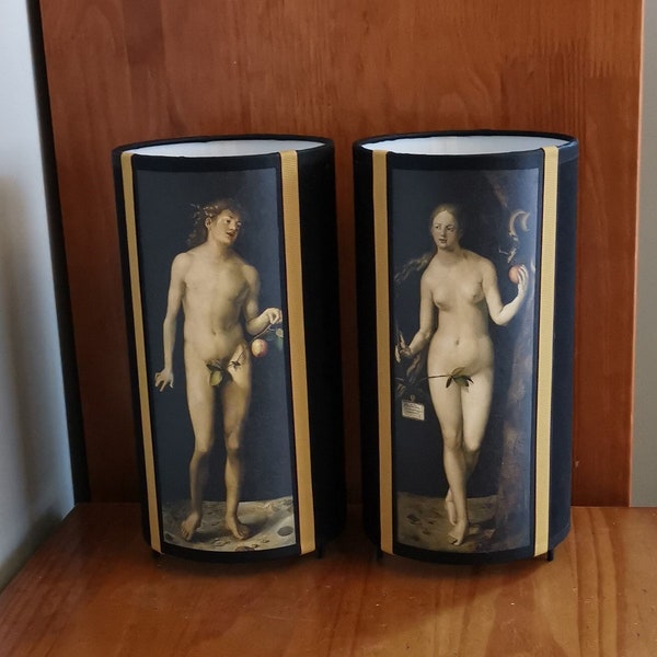 Paire de lampes de chevet Adam et Eve d'Albrecht Durer, fond noir