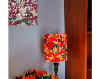 Abat-jour ou suspension, motif japonais grues et fleurs sur fond rouge