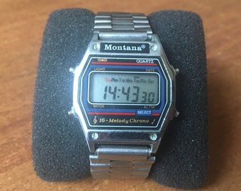 MONTANA Reloj digital vintage para hombre, antiguo reloj de pulsera con esfera LCD, reloj electrónico de los años 80, melodías, reloj soviético de cuarzo URSS
