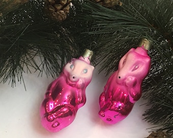 Vintage 2 pcs. christmas decoration, fox, glass christmas ball, glass christmas tree decoration, christmas toy, toy fox, USSR