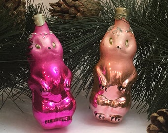 Vintage 2 pcs. christmas decoration, fox, glass christmas ball, glass christmas tree decoration, christmas toy, toy fox, USSR