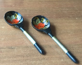 ビンテージ ホクロモ 手描き木製ロシア スプーン - 5 本セット - Etsy 日本