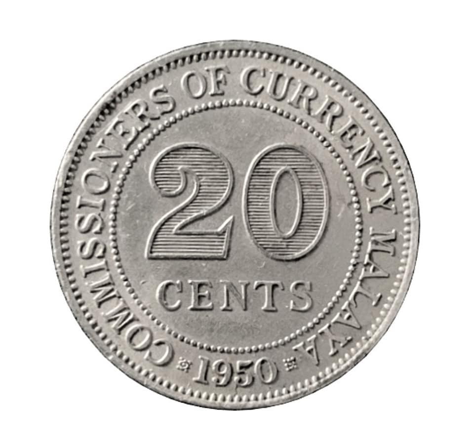1950 20 Cent Coin - Malaysia - Great Condition