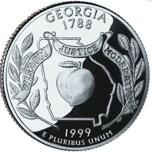 Moneda de 25 centavos del estado de Georgia de 1999: elija si está en menta (P o D) o si es de grado VF/XF/BU