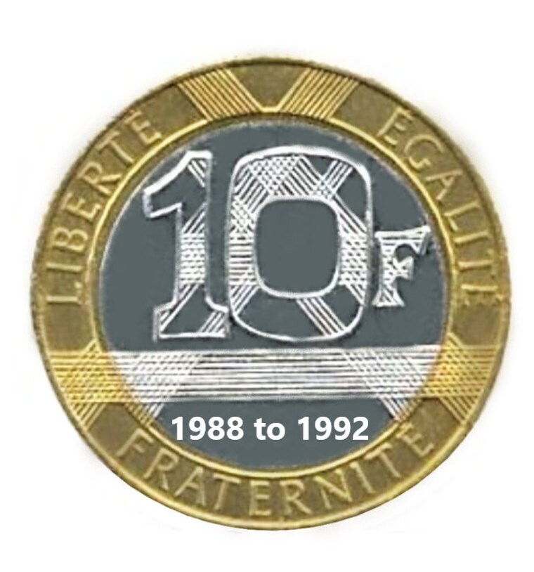 1988年製フランス10フラン硬貨 ヴィンテージフランスバイメタル10フラン1988年バスティーユの