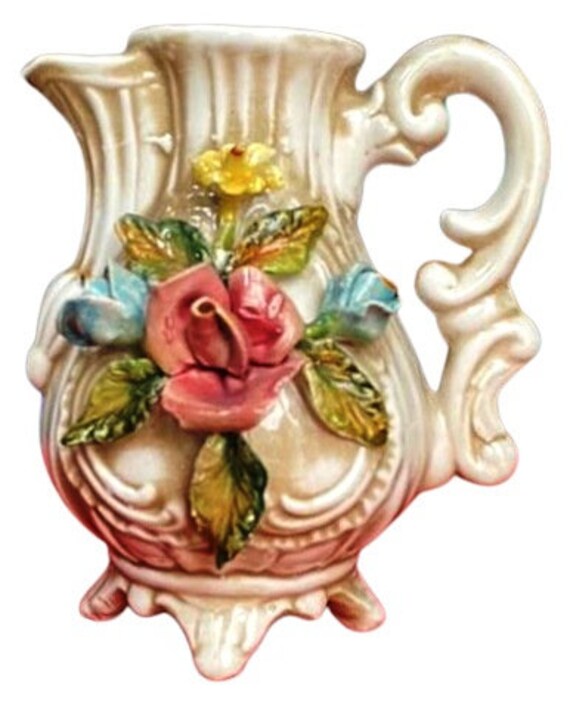 Vintage Capodimonte Porcelain Floral Pitcher Etched in Italy. - Etsy