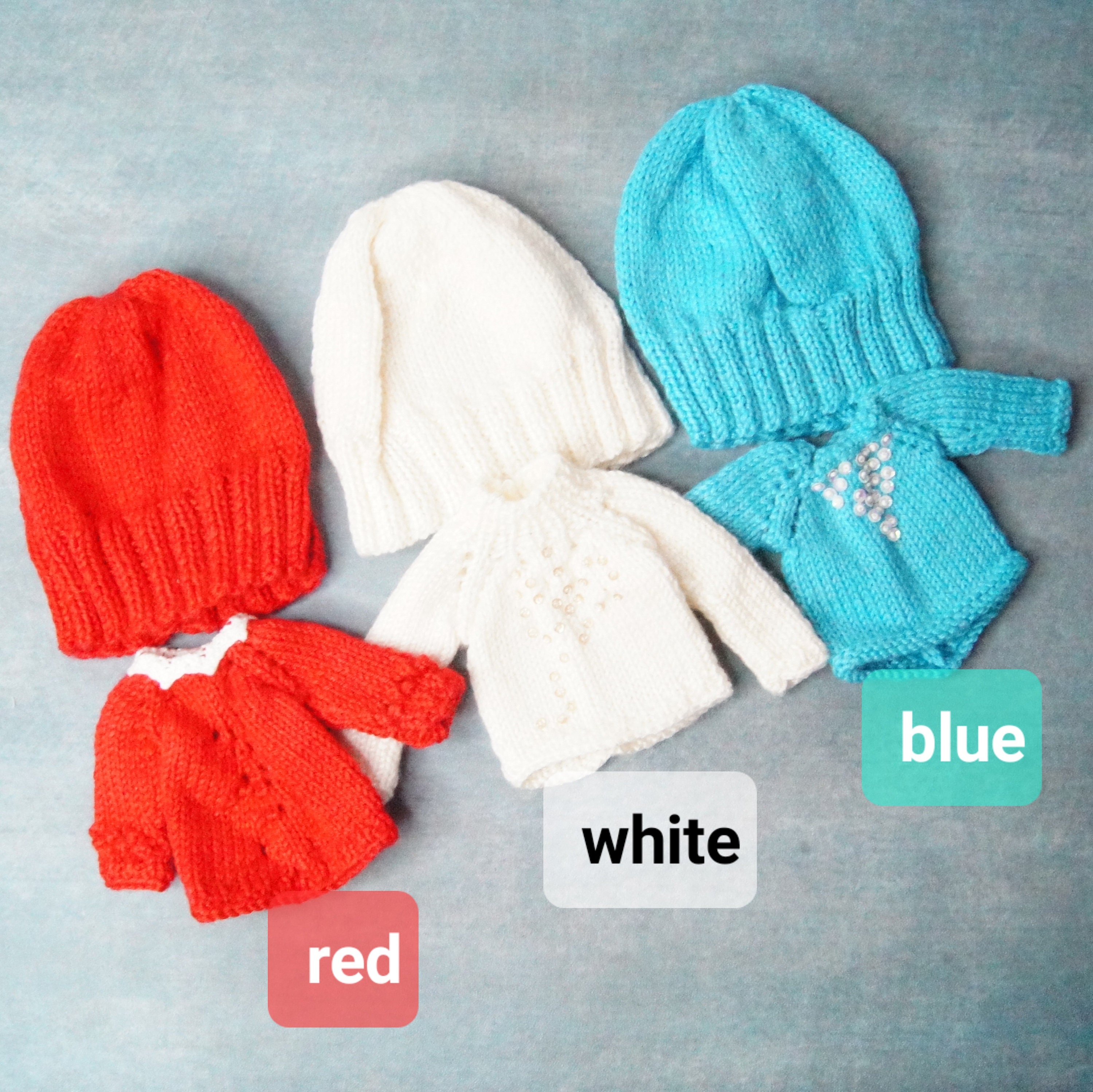 Knitted Cotton Hat and Sweater Outfit for Blythe Doll