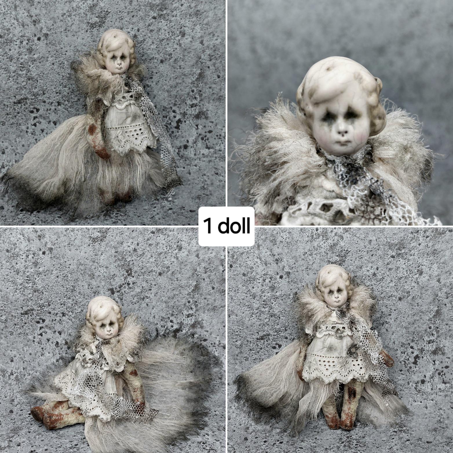 OOAK ゴーストテディアートドール：ヴィンテージぬいぐるみ、フルモ