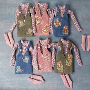 Blythe Doll Outfit: Corduroy Sundress, Longsleeve & Socks