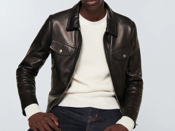 Tom Collared Leather Jacket Leather - Etsy