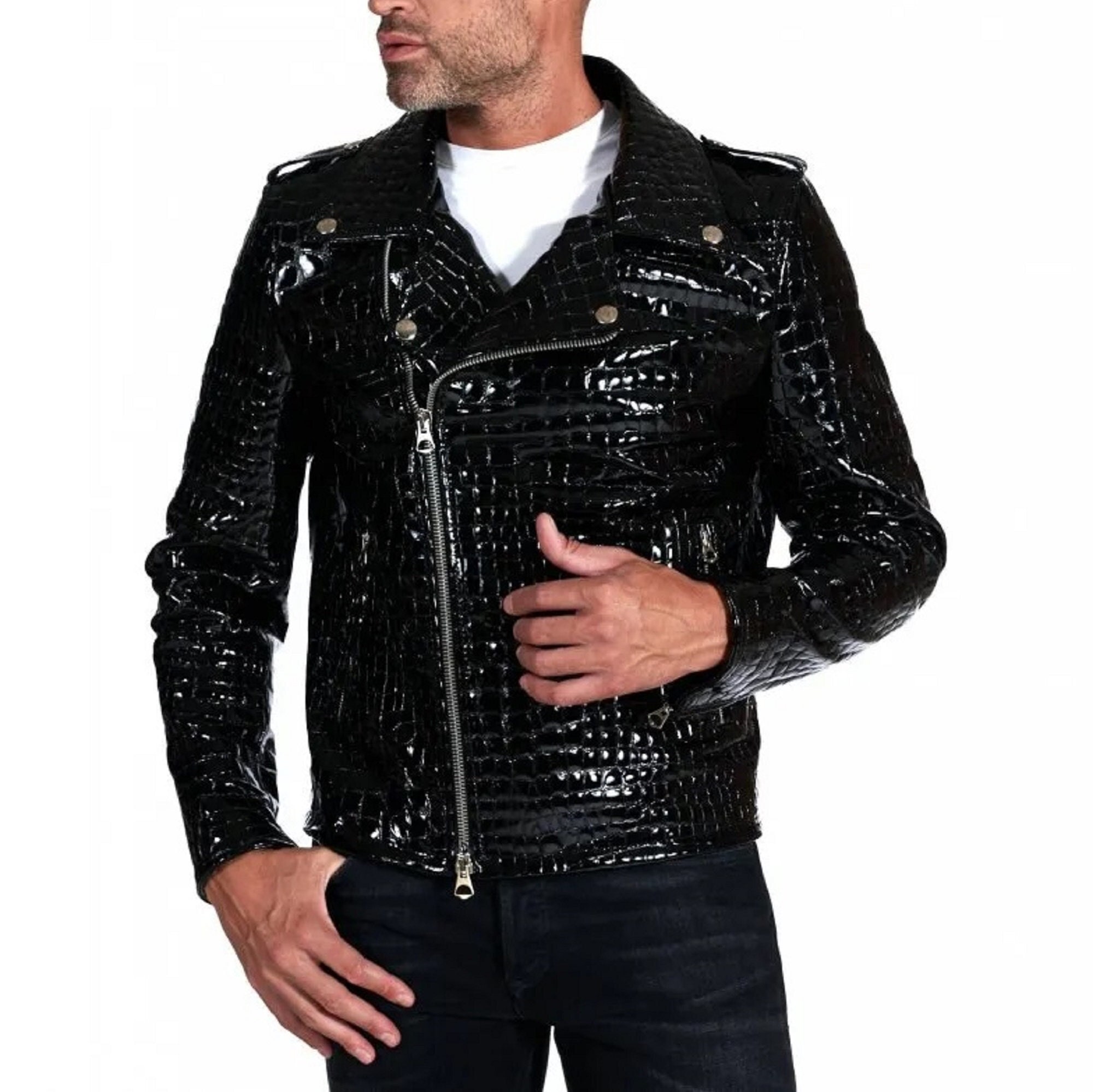 Men Alligator/Ostrich/Mink Fur Leather Jacket Size 56XXL Handmade Italy  $135,000