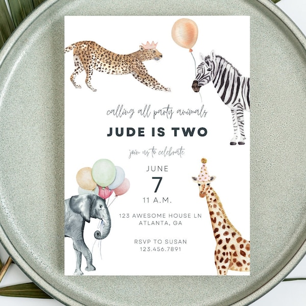 Calling All Party Animals Kid and Baby Birthday Party Invitation