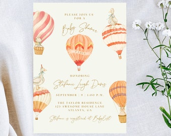 Parisian Hot Air Balloon Baby Shower Invitation