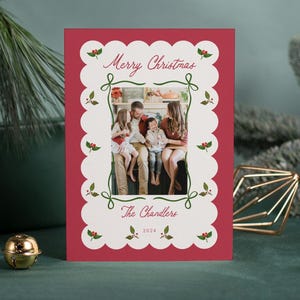 Gedruckte Weihnachtskarten - Grüner und roter Poinsettia-Weihnachtsfeiertags-Foto-Karten