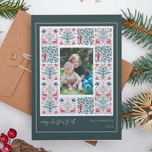 Gedruckte Weihnachtskarten - Grüne Volkskunst-wunderliche Weihnachtsfeiertags-Foto-Karten
