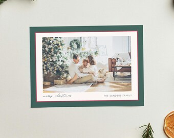 Printed Christmas Cards - Dark Green Classic Horizontal Christmas Holiday Photo Cards