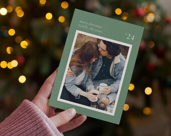 Printed Christmas Cards - Modern Green Christmas Holiday Photo Cards
