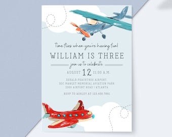 Airplane Modern Birthday Invitation, Time Flies When You&#39;re Having Fun Boy Birthday Invitation