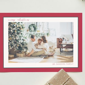Bedrukte kerstkaarten - rood klassiek horizontale kerstfotokaarten vakantie