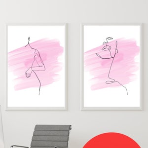 Set of 2 Line Art Woman Body in Pink Printable Wall Art I Line Art Printable I Simple Wall Art I Minimal Modern Home Decor