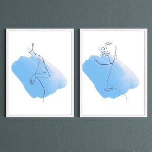 Set of 2 Line Drawing Woman Body in Blue Printable Wall Art I Line Art Printable I Simple Wall Art I Minimal Modern Home Decor