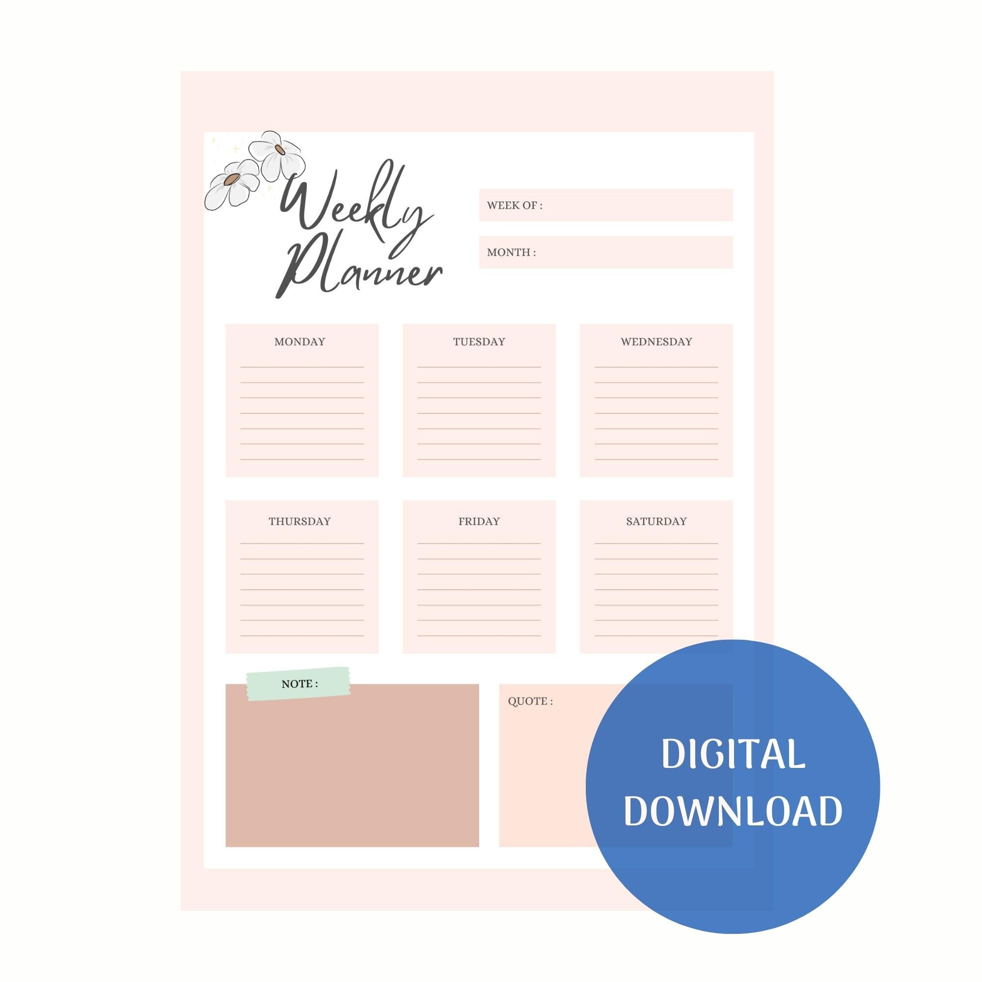 Weekly Planner Landscape, A3 & A4 Printable Planner, Minimalist Planner ...
