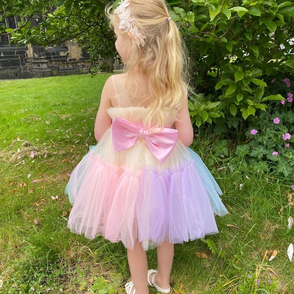 Pastel Girls Dress | Girls Party Dress | Rainbow Dress | Girls Tutu Skirt | Photoshoot Outfit | Girls Birthday Dress