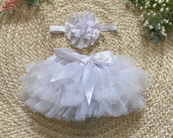 White Baby Girl Tutu | Frilly Baby Girl Skirt | Baby Girl Dress | Cake Smash Outfit | First Birthday Dress