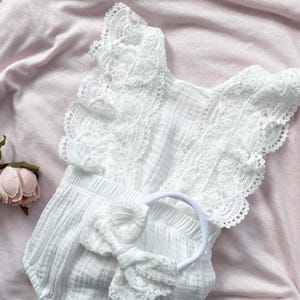 Baby Girl White Lace Cake Smash Outfit | Christening Dress | Baby Girl Outfit | First Birthday Dress | Baby Photoshoot Romper