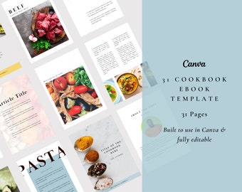 Canva Cookbook Template | 31-Page Recipe eBook (PDF)