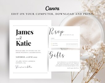 Minimalist Wedding Invitation Set | Elegant Invite Template (Digital Download)