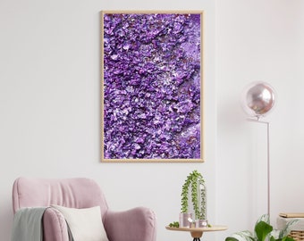 Raw Amethyst Original Painting Art Print, Rough Natural Gemstone Wall Decor, Office Decoration, Purple Gem Artwork, Mineralogy Art Print