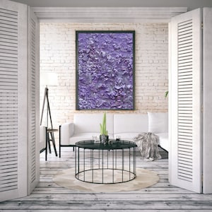 Impresión de arte de cristal de cuarzo amatista de lavanda, decoración del hogar de arte mineral espiritual, arte de póster de cristal de geoda, impresión de pared de piedras preciosas, obra de arte drusa