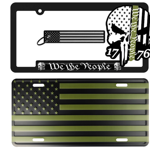 We The People Military Tribute License Plate, Frame, Key Tag & Sticker Combo