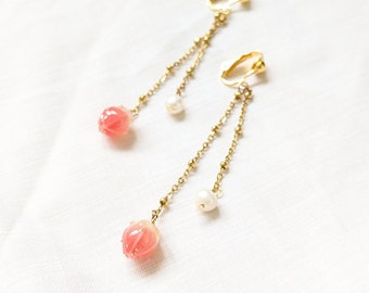 Strawberry pink earrings  -Handmade strawberry shake- Clip-on/Studs /Ohrclip