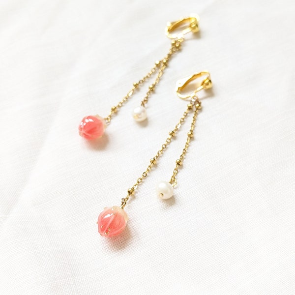 Strawberry pink earrings  -Handmade strawberry shake- Clip-on/Studs /Ohrclip